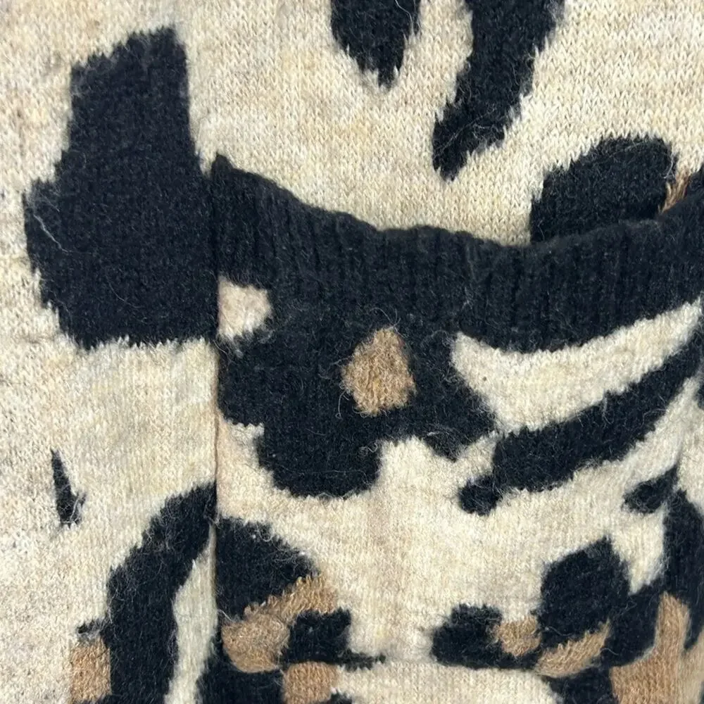 Leopard Print Open Cardigan S M Cozy Oversized Soft Knit Sweater